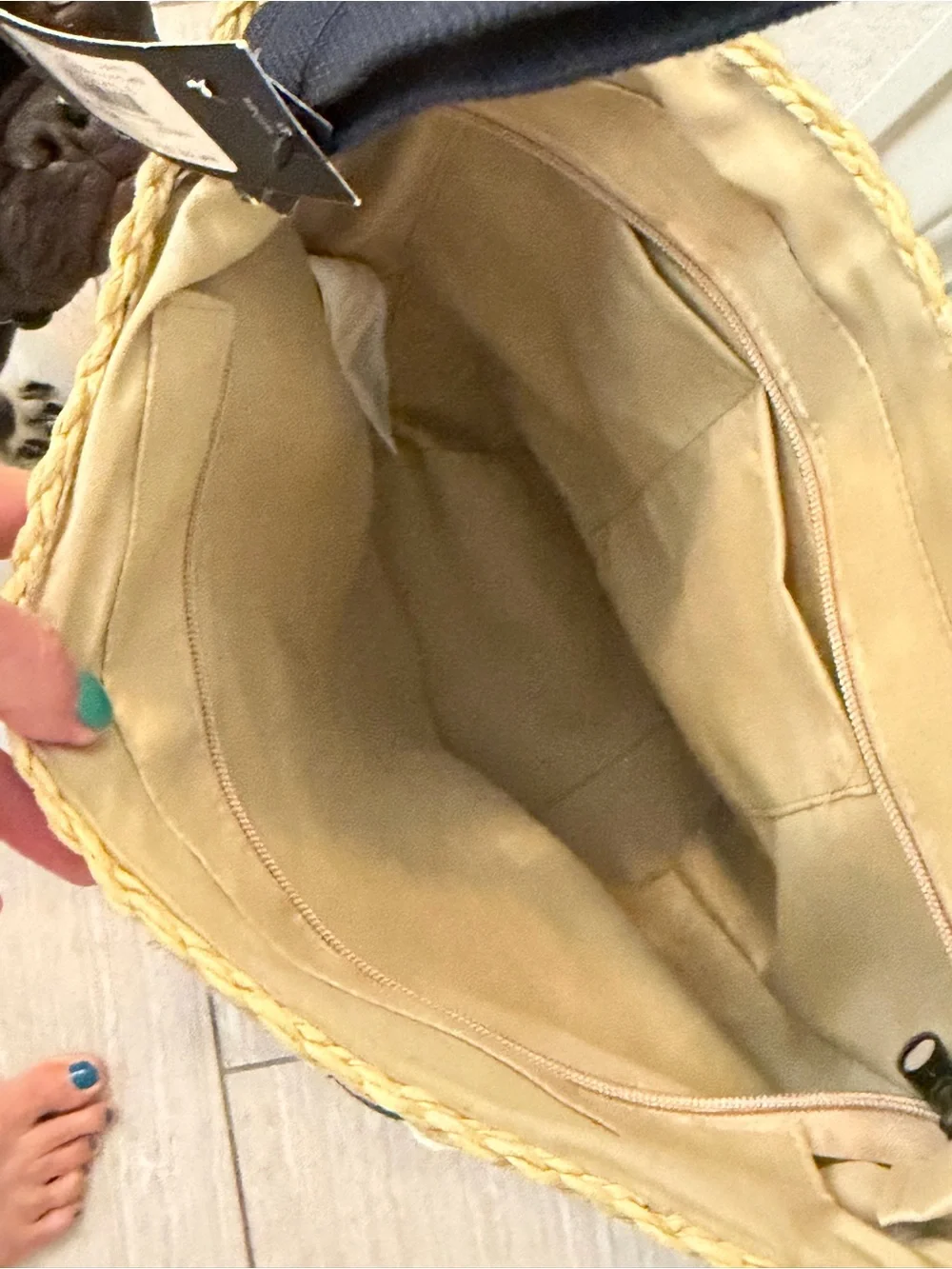 New with tags. Woven Stripe Bucket Shoulder Bag - Navy & Natural - Picture 2 of 5